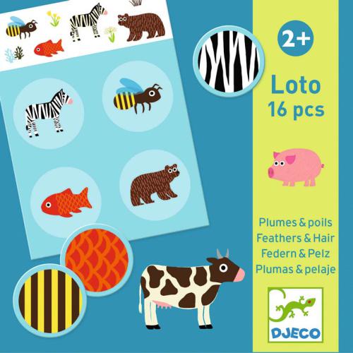 LOTO PLUMAS E PELO - JOGO DE LOTO E MEMÓRIA 16 PEÇAS