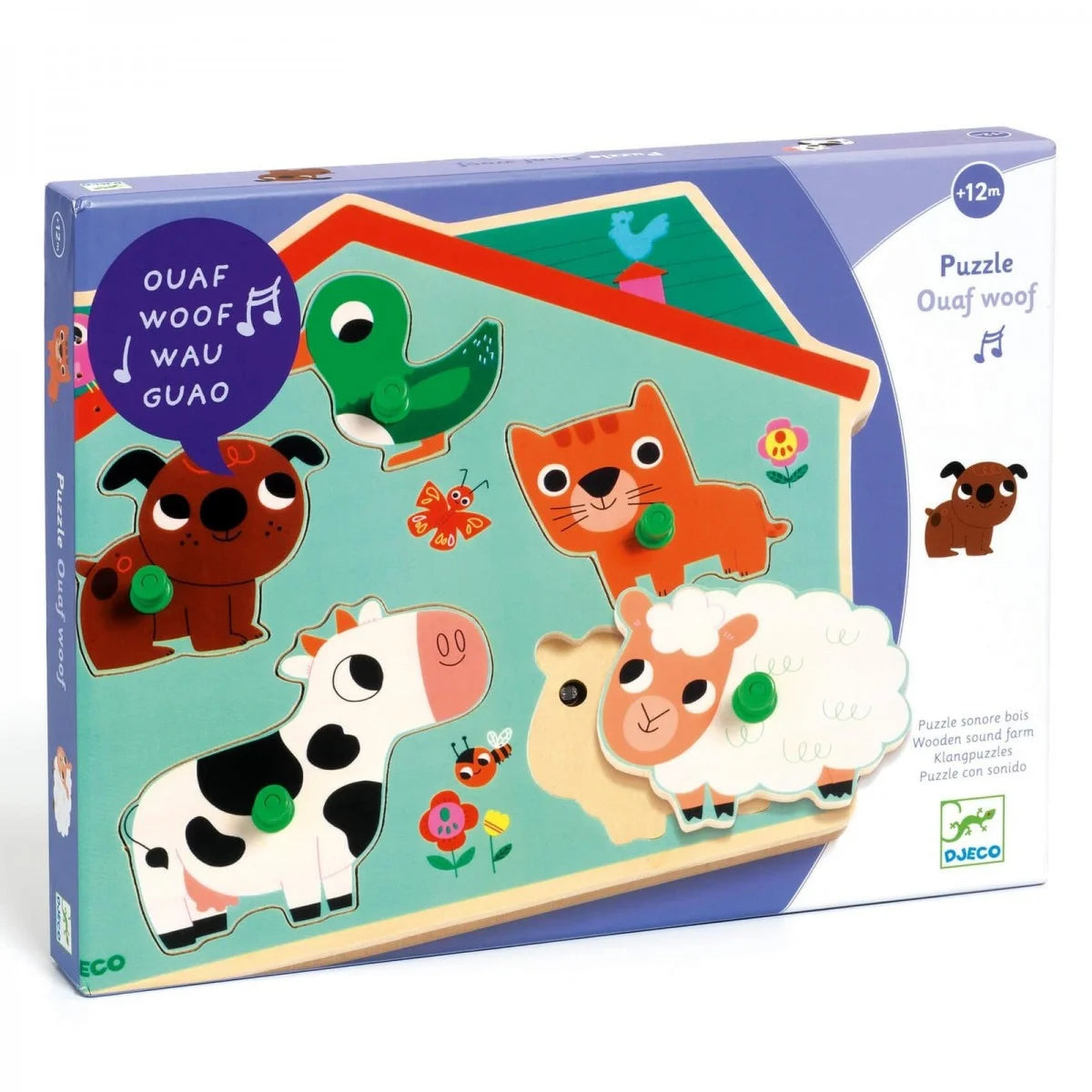 OUAF WOOF - PUZZLE SONORO DE MADEIRA C/ ANIMAIS