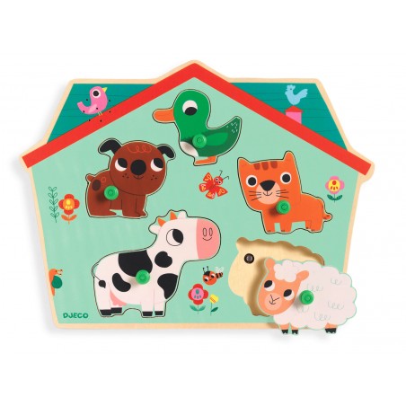 OUAF WOOF - PUZZLE SONORO DE MADEIRA C/ ANIMAIS